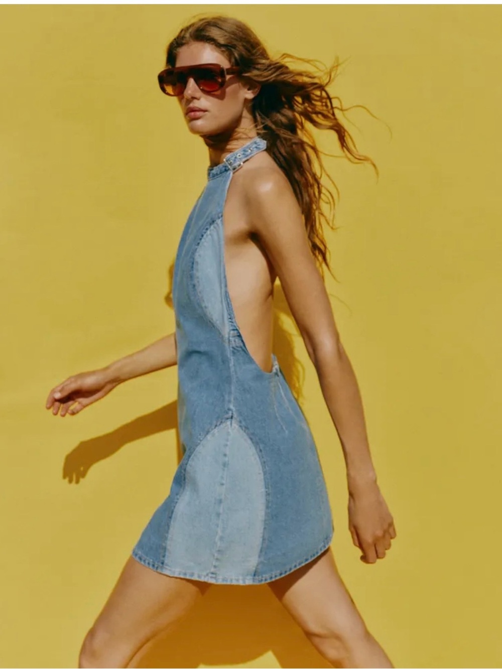 Zara Light Blue Denim Halter Mini Dress